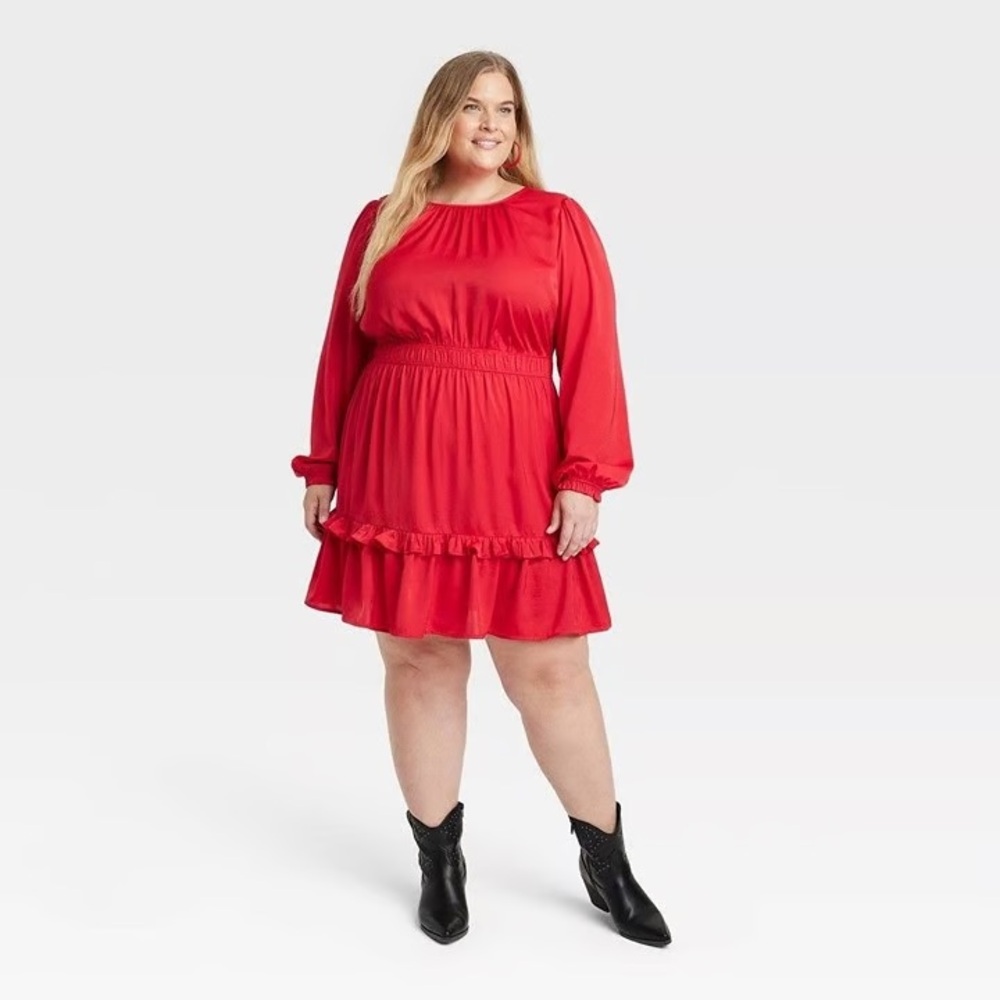 Knox Rose Satin Red Long Sleeve Dress size XL (NWT)